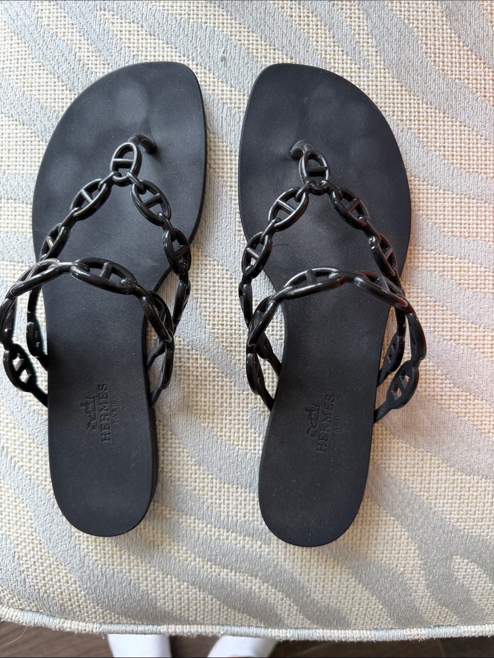 Hermes Black Link-Chain Leather Sandals